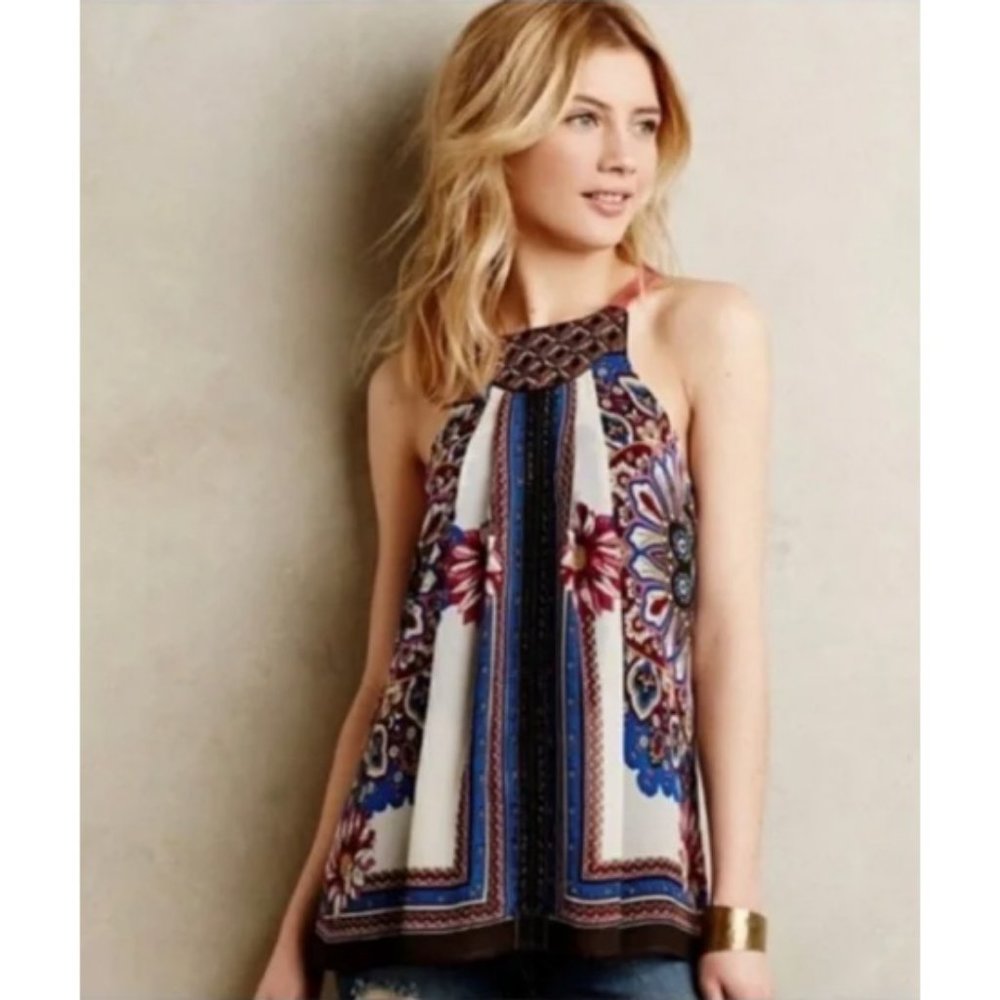 One September Women's Sz Small Sleeveless Top Boho Beaded Sleeveless Embroidered